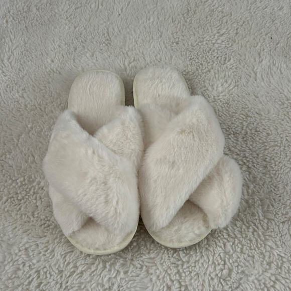 Unbranded Shoes - Womens White Lounging Slippers Crossband Plush Memory Sz 7-8 Sanrio Soft Core